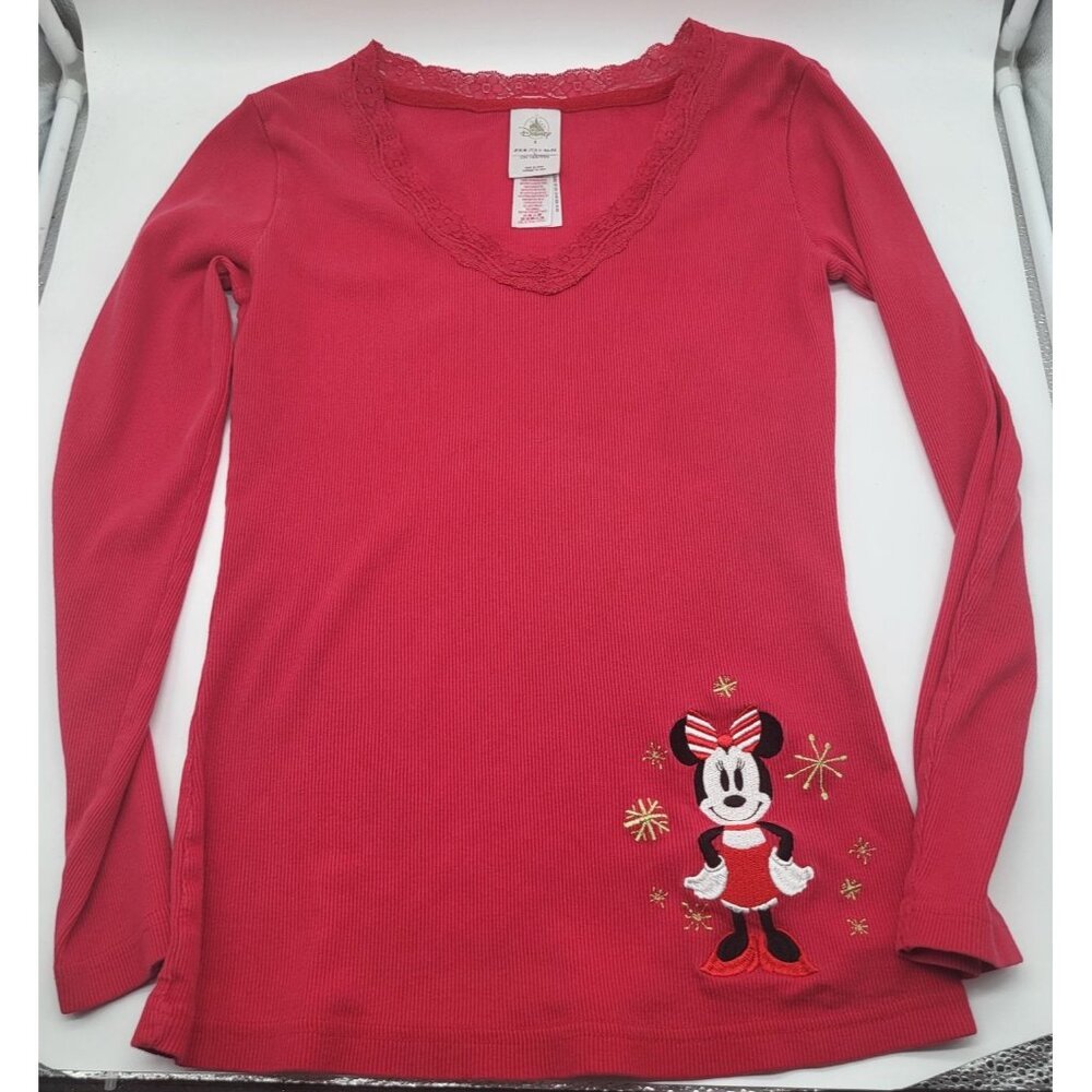 VTG Minnie Mouse Disney Long Sleeved V Neck Ribbed Thermal Embroidered y2k SZ SM - Picture 10 of 10